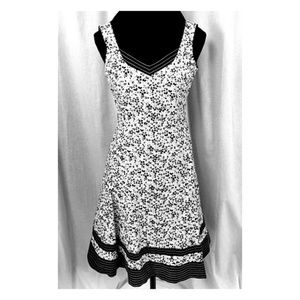 Floral A Line Summer Dress Black White Zipper Back